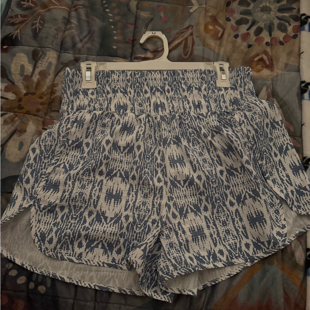 High Waist Blue Patterned Women's Shorts